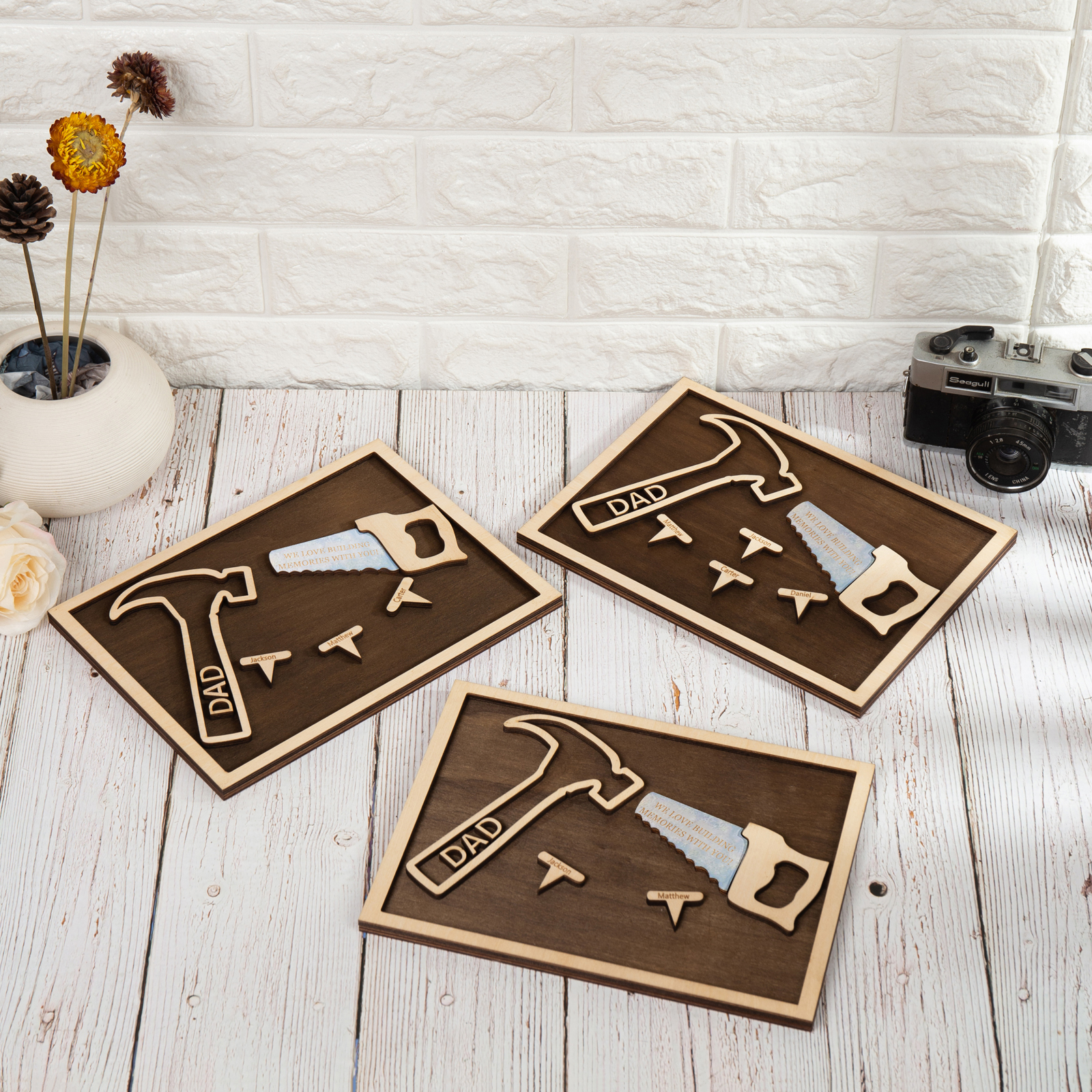 Dad Tool Set Wood Signs Custom 3 Names Father’s Day Handyman Construction Dad Sign-Jessemade AU