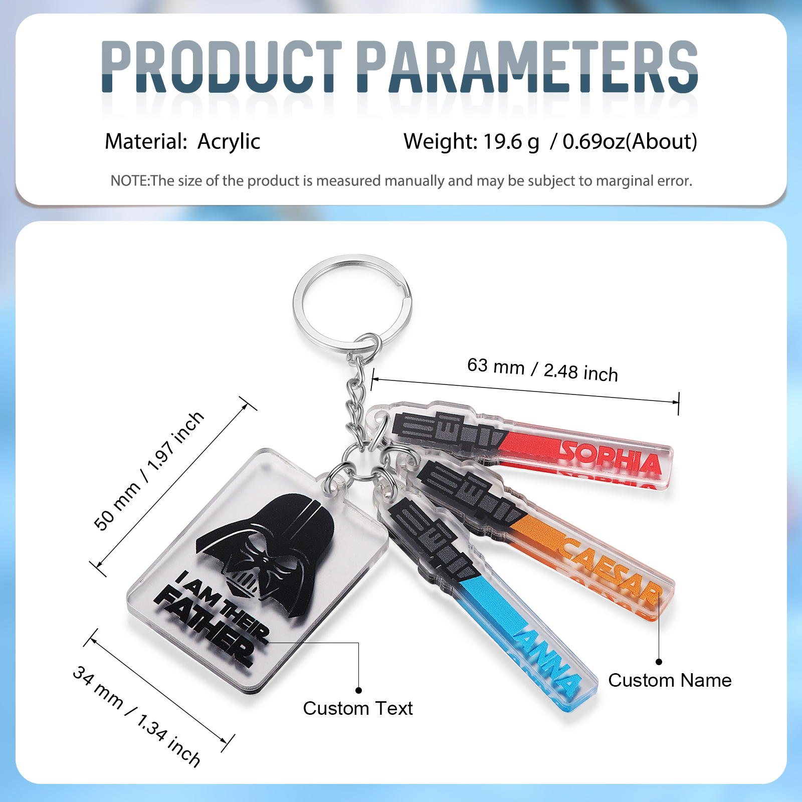 3 Names - Personalised Text & Name Acrylic Keychain Star Wars Gifts for Father/Grandpa-Jessemade AU