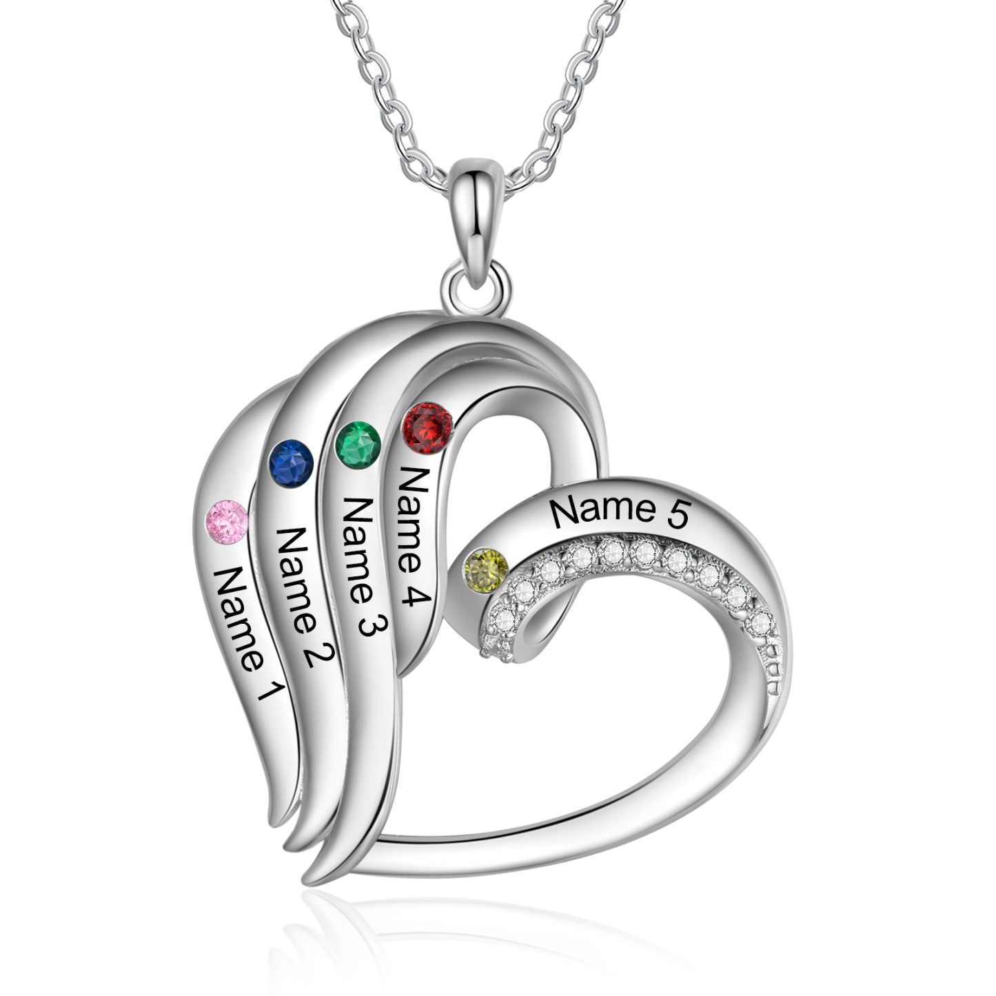 Personalised Heart Pendant Necklace Custom 5 Birthstones Engraved 5 Names Necklace Gift for Her-Jessemade AU