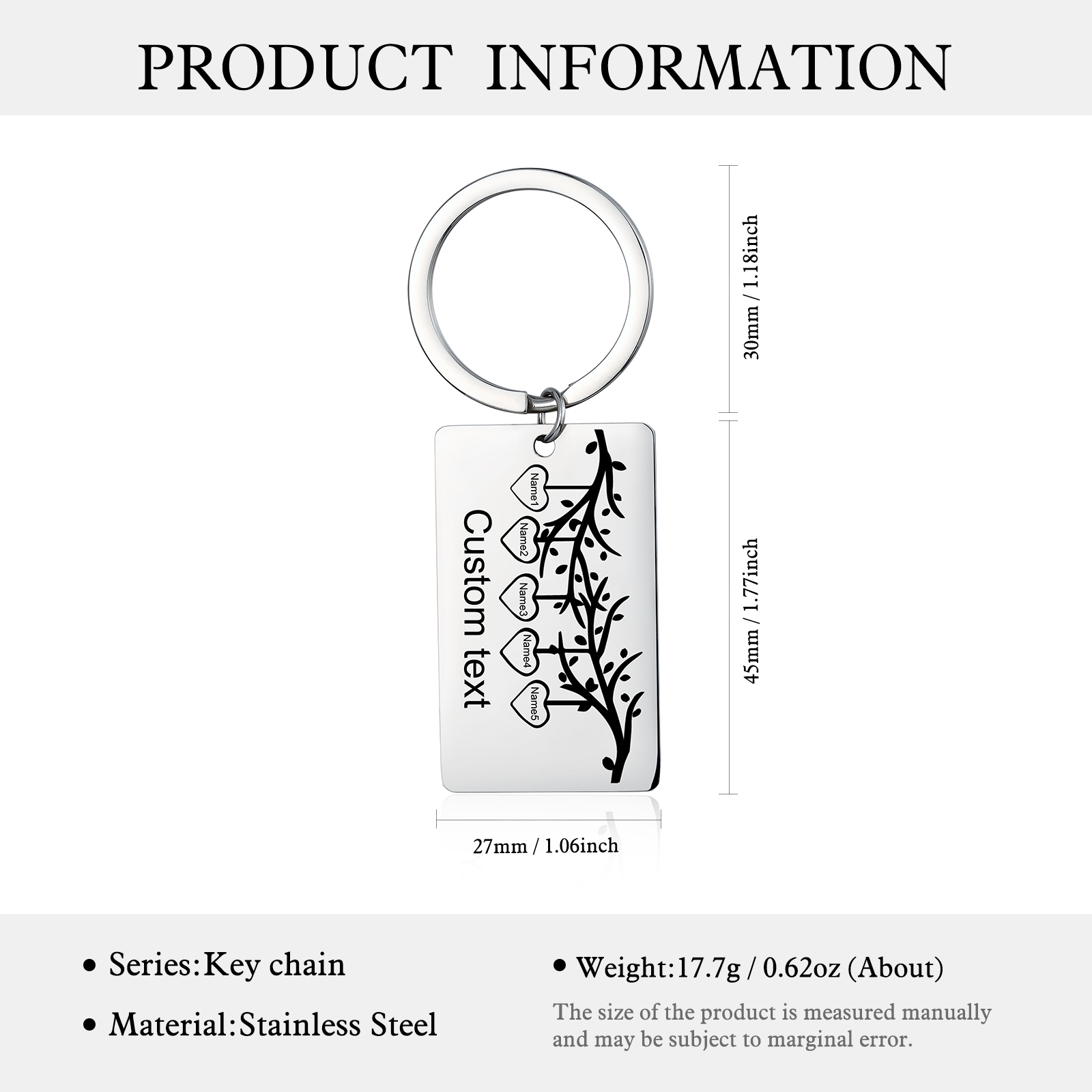 Custom Family Tree Keychain with 5 Names Personalised Dog Tag keyring-Jessemade AU