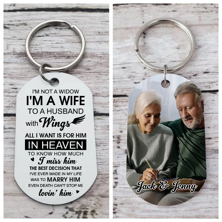 Personalised Photo Keychain Custom 2 Names Keyring Memorial Gift "I'm A Wife To A Husband With Wings"-Jessemade AU