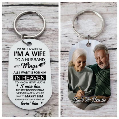 Personalised Photo Keychain Custom 2 Names Keyring Memorial Gift "I'm A Wife To A Husband With Wings"-Jessemade AU