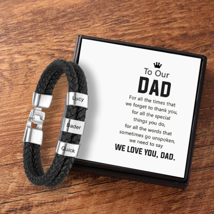 Personalised Braided Leather Bracelet Engraved 3 Names Men's Bracelet for Him-Jessemade AU