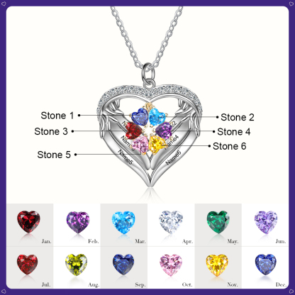 Personalised Wings Necklace With 6 Heart Birthstones Engraved Names Gift For Women-Jessemade AU