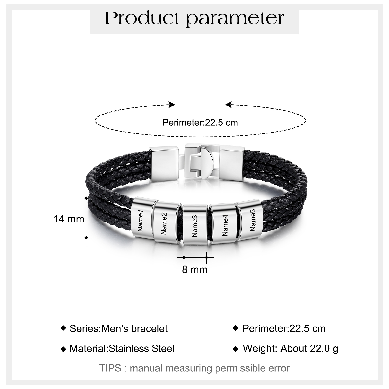 Personalised Braided Leather Bracelet Engraved 5 Names Men's Bracelet Gifts For Him-Jessemade AU