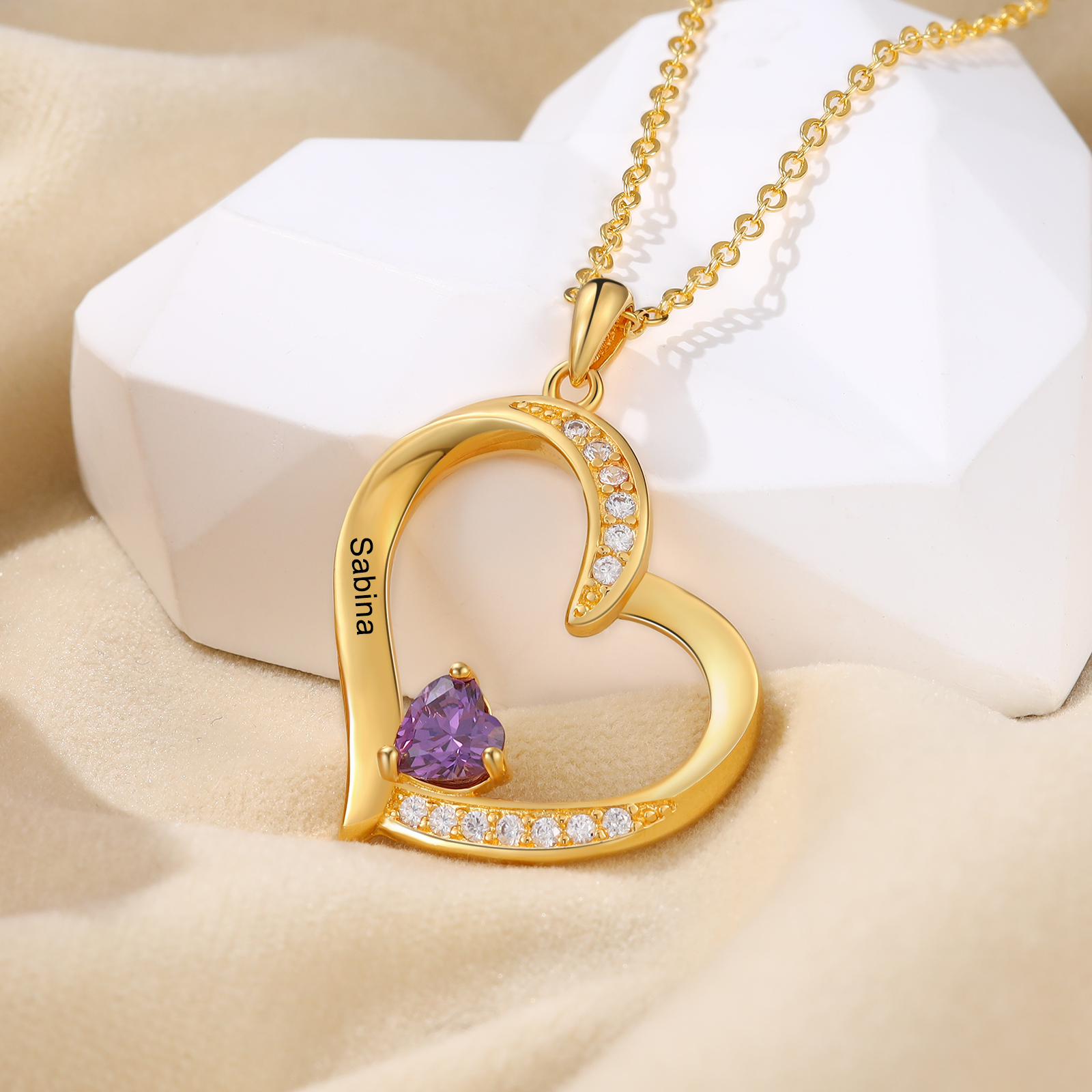 1 Name - Personalised Heart Pendant Necklace Customised Names & Birthstones Necklace Birthday Gift for Her-Jessemade AU