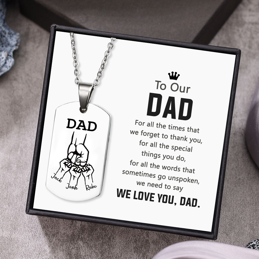 Custom Fist Bump Family Necklace with 3 Kids Names Personalised Photo Dog Tag Necklace Father's Day Gifts-Jessemade AU