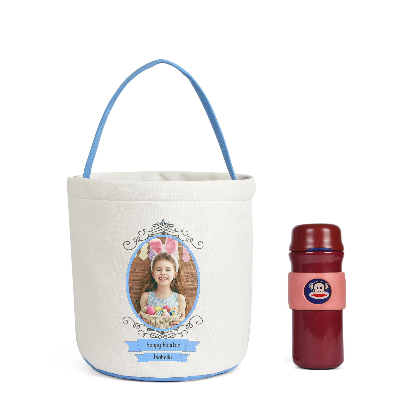 Easter Bunny Tote Bag Personalised Photo Bucket Bag Custom Name & Text White Basket Gifts For Kids-Jessemade AU