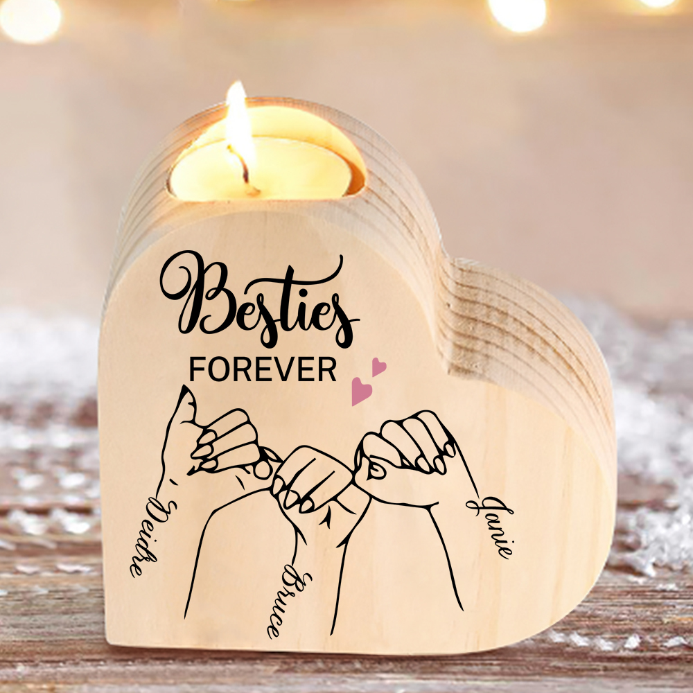 Besties Forever Wooden Candle Holder Customised 3 Names Pinky Swear Candlesticks -Jessemade AU