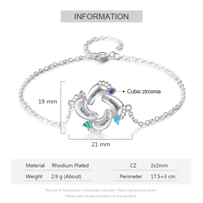 Personalised Baby Foot Bracelet With 4 Birthstones Engraved Names Gift For Mother-Jessemade AU