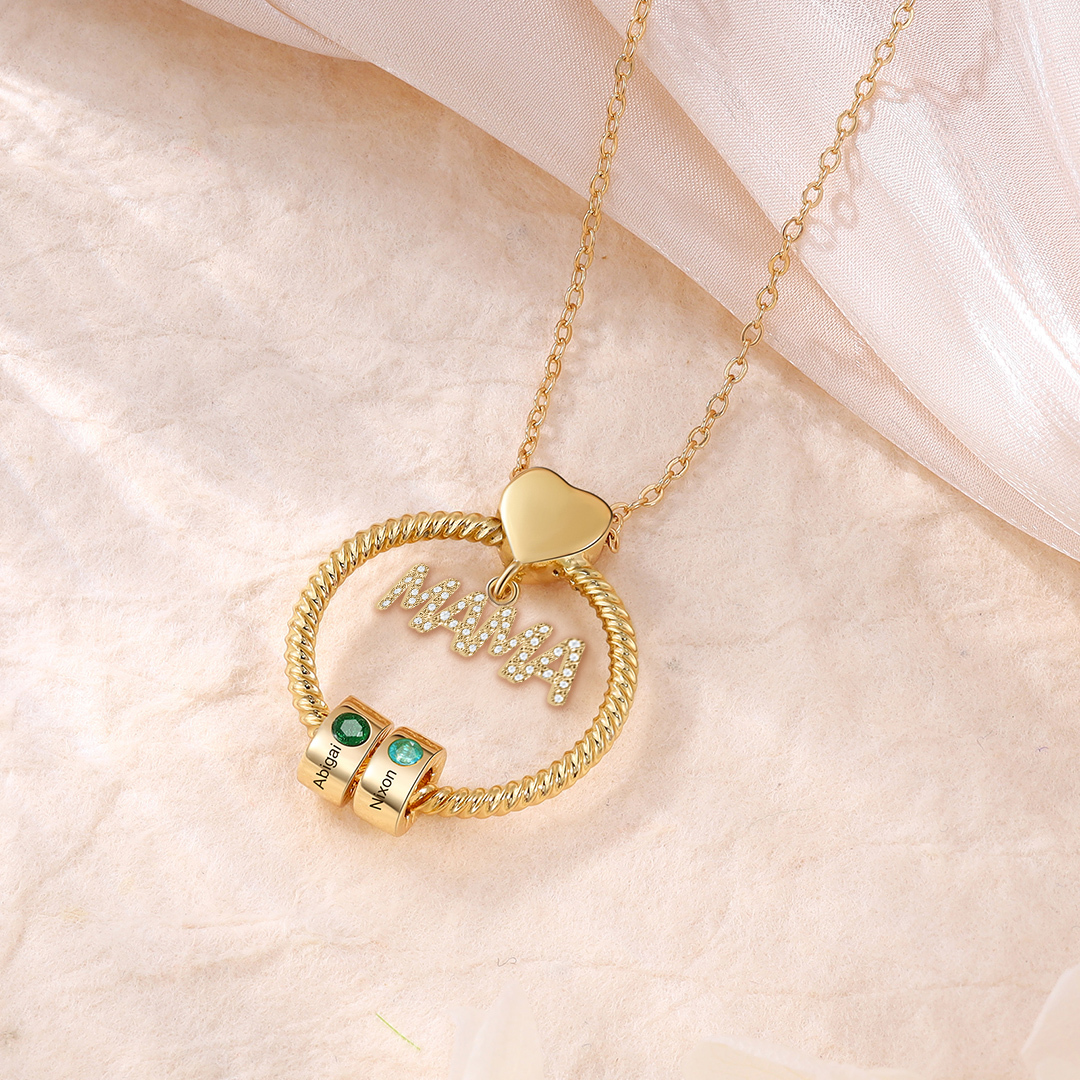 2 Names - Personalised Mama Circle Pendant Necklace Custom Names & Birthstones Necklace Mother's Day Gifts-Jessemade AU