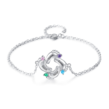 Personalised Baby Foot Necklace With 4 Birthstones Engraved Names Gift For Mother-Jessemade AU