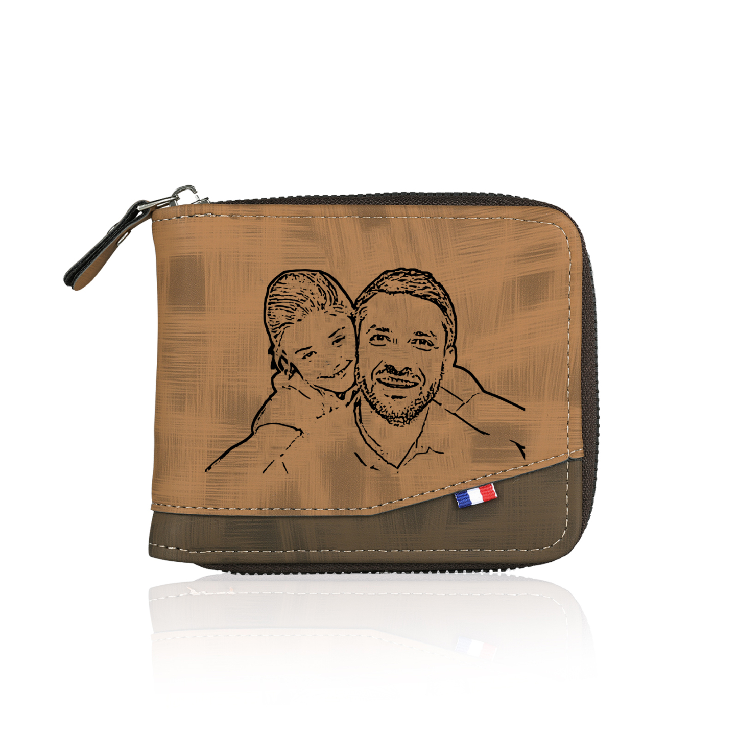 Personalised Photo & Text Billfold Wallet Custom Men's Leather Wallet Zipper Gifts for Him Brown-Jessemade AU