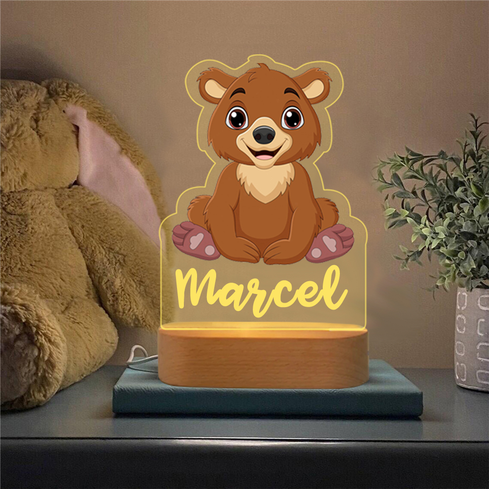 Custom Name Brown Bear Night Light LED Lamp Gifts For Kids-Jessemade AU