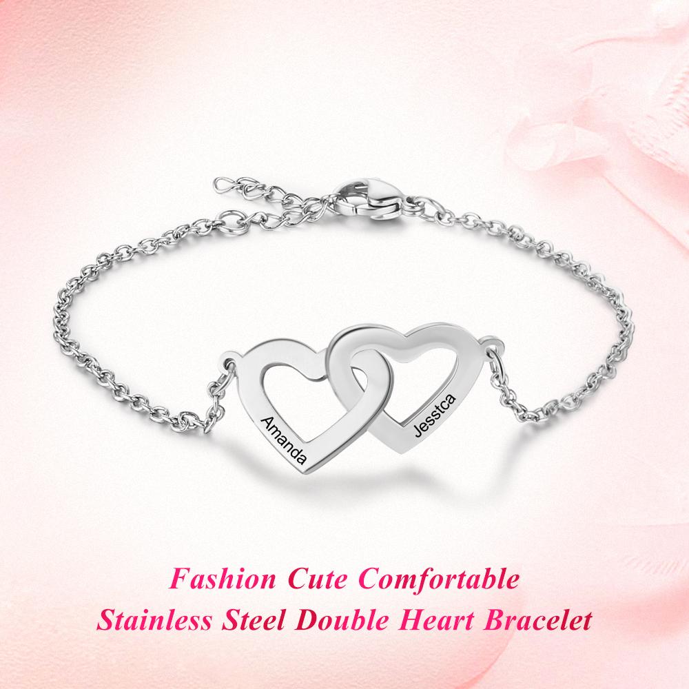 Custom Heart Bracelet With 2 Names Bracelet-Jessemade AU