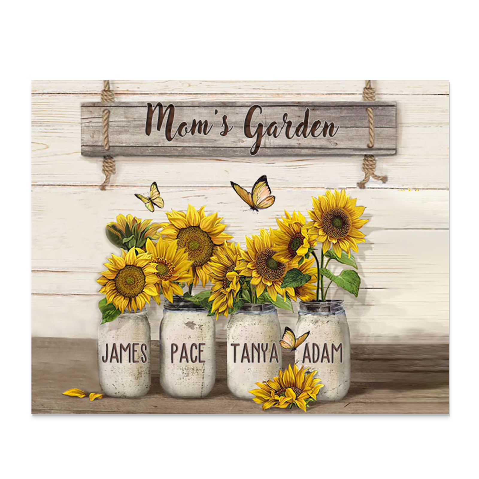 4 Names - Personalised Wooden Plaque Sunflowers Customised with Text Home Decoration Gift for Mother/Grandma-Jessemade AU