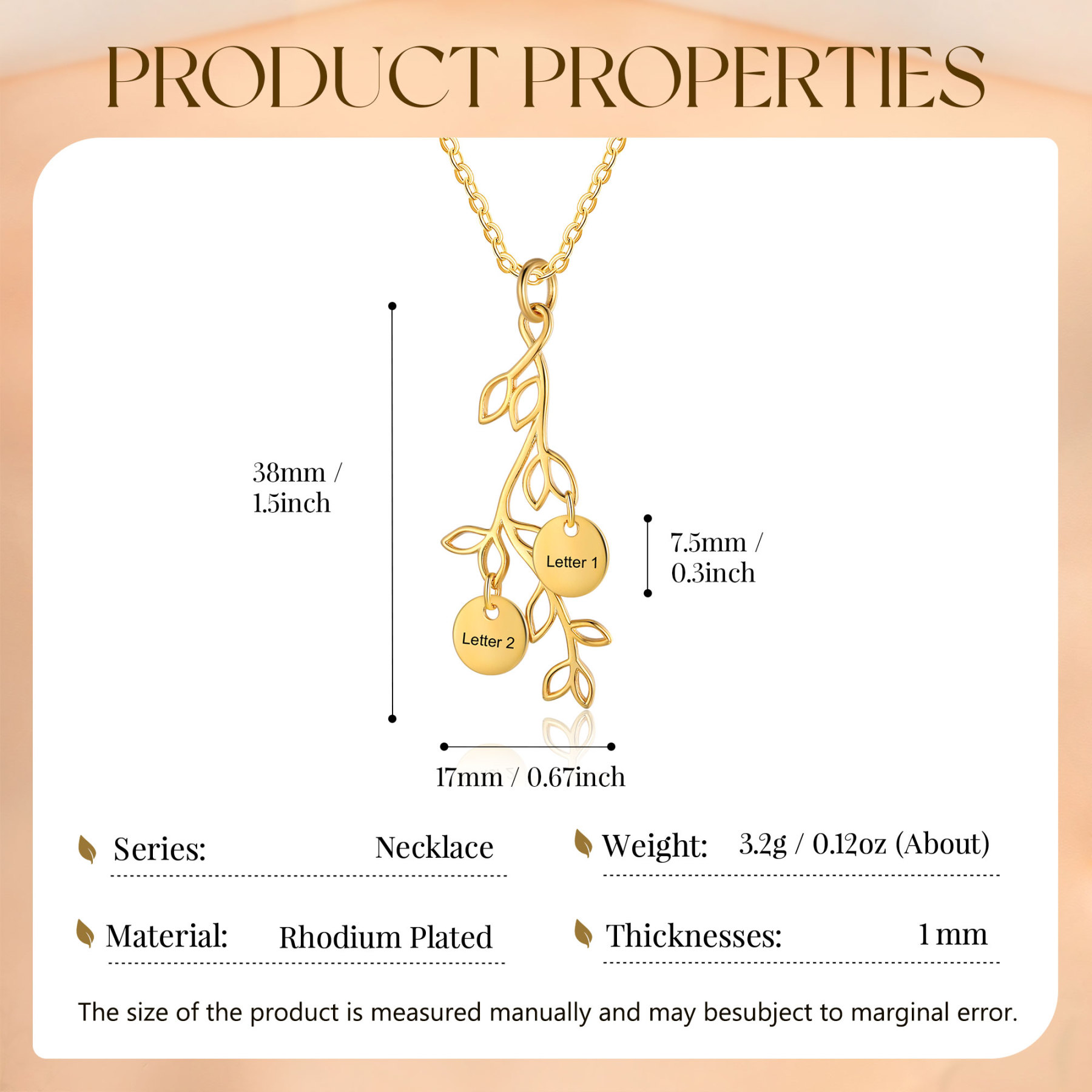 Personalised Branches Pendant Necklace Custom 2 Letters Circle Charm Necklace Gold Birthday Gift for Her-Jessemade AU