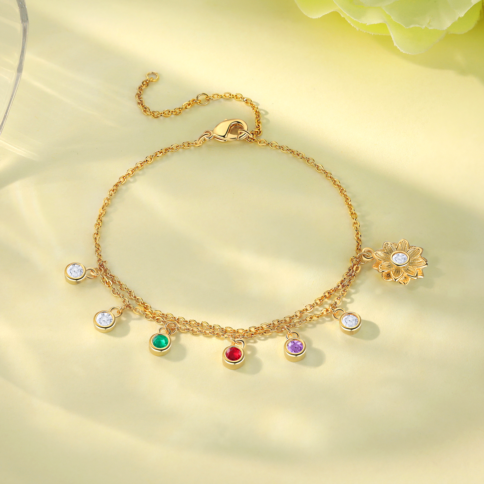 Personalised Women's Bracelet Custom 3 Birthstones Bracelet Gold Adjustable Bracelet Mother's Day Gift for Her-Jessemade AU