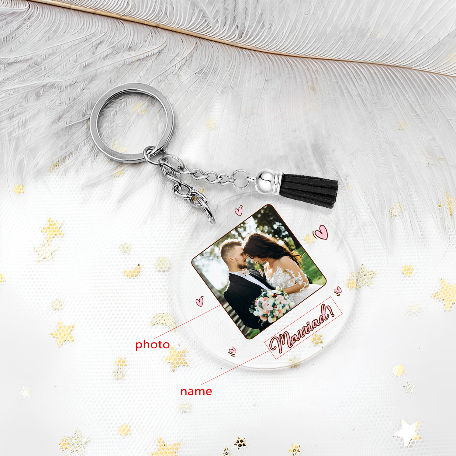 Personalised Couple Keyring Custom Photo & Name Acrylic Keychain Valentine's Day Anniversary Gift for Couples-Jessemade AU