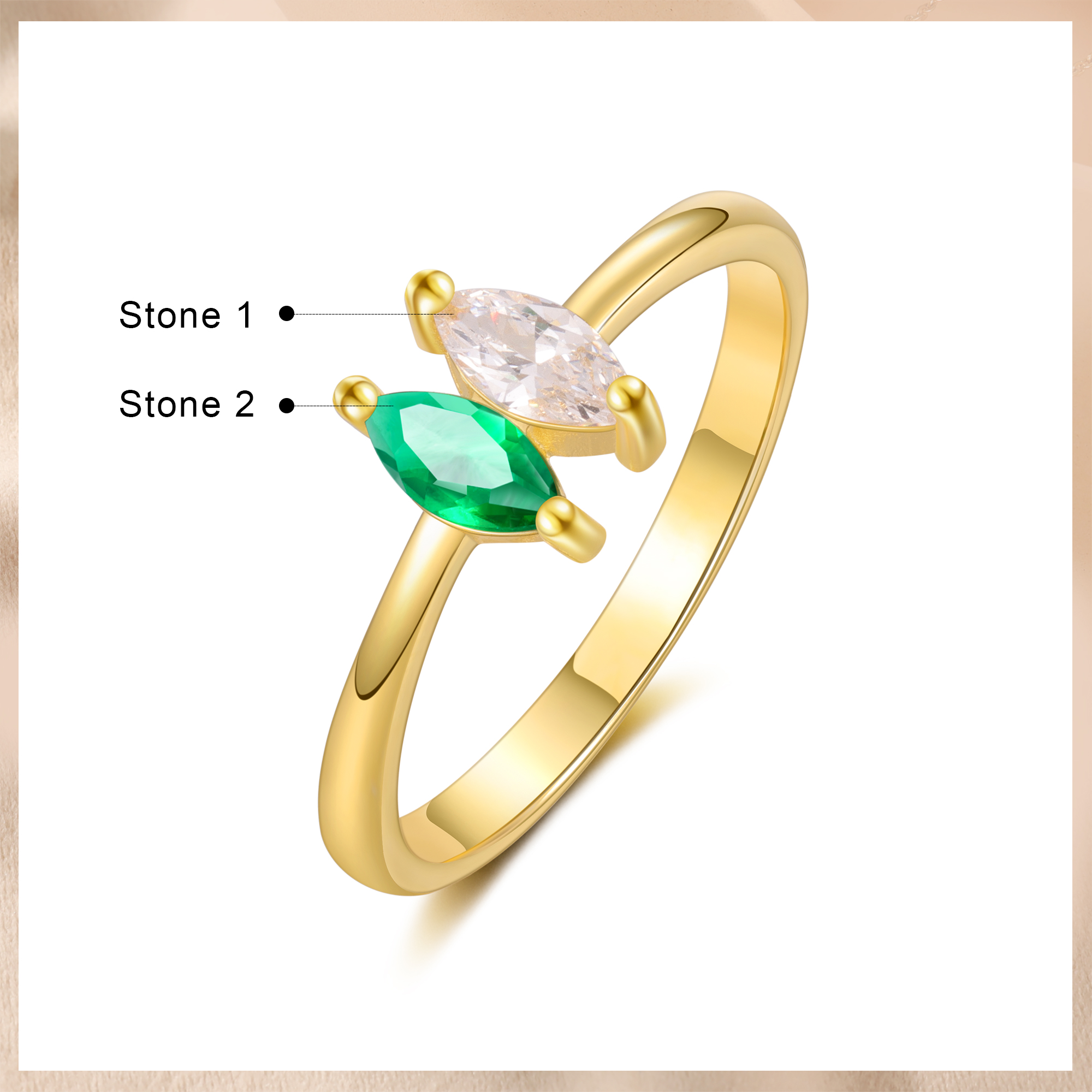 Personalised Women's Ring Custom 2 Birthstones Ring Gold Birthday Gift for Her-Jessemade AU