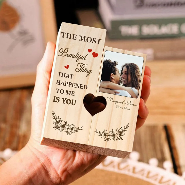 Personalised Couple Heart Candle Holder Engrave Photo Wooden Candlesticks Valentines Gift
