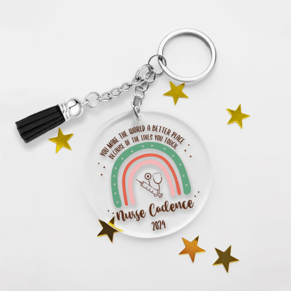 Personalised Nurse Keychain Custom Text & Year Acrylic Keychain Gift For Her - You Make The World A Better Place-Jessemade AU