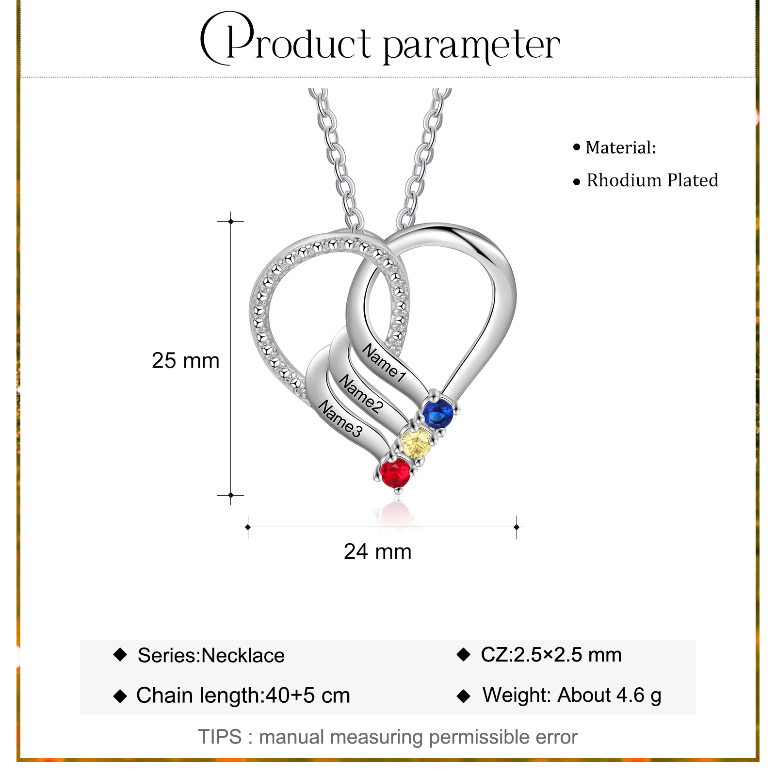 3 Names - Personalised Heart Pendant Necklace Custom Names & Birthstones Necklace Gifts for Mother-Jessemade AU