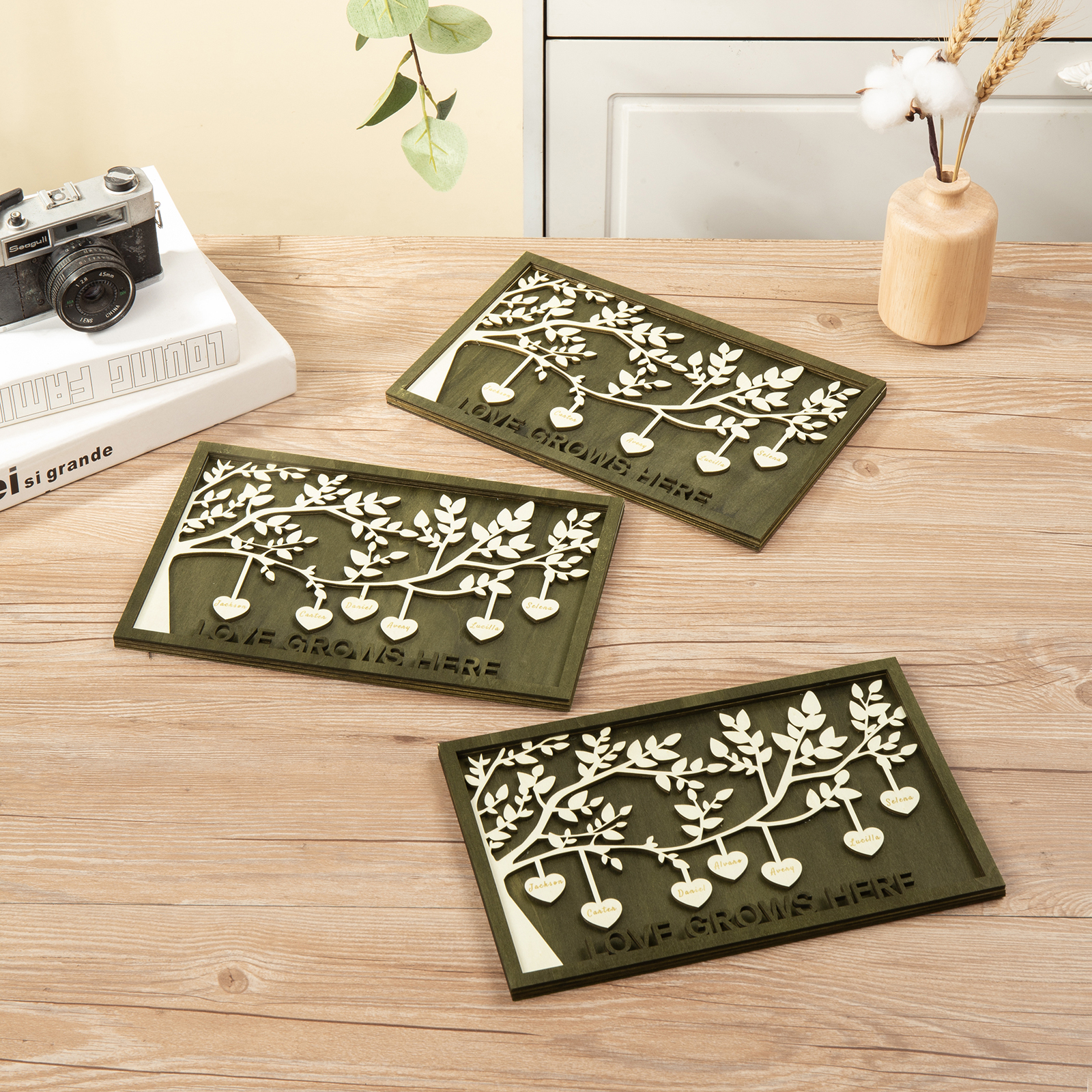 Family Tree Wood Frame Personalised Family Tree Sign Engrave 8 Names Keepsake Gifts-Jessemade AU