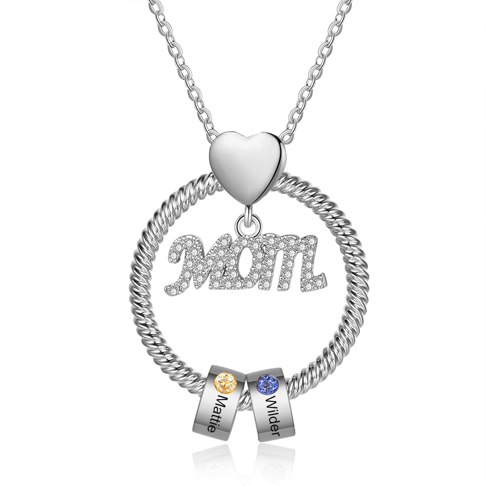 Personalised Necklace With 2 Birthstones Engraved Names Gift For Mother-Jessemade AU
