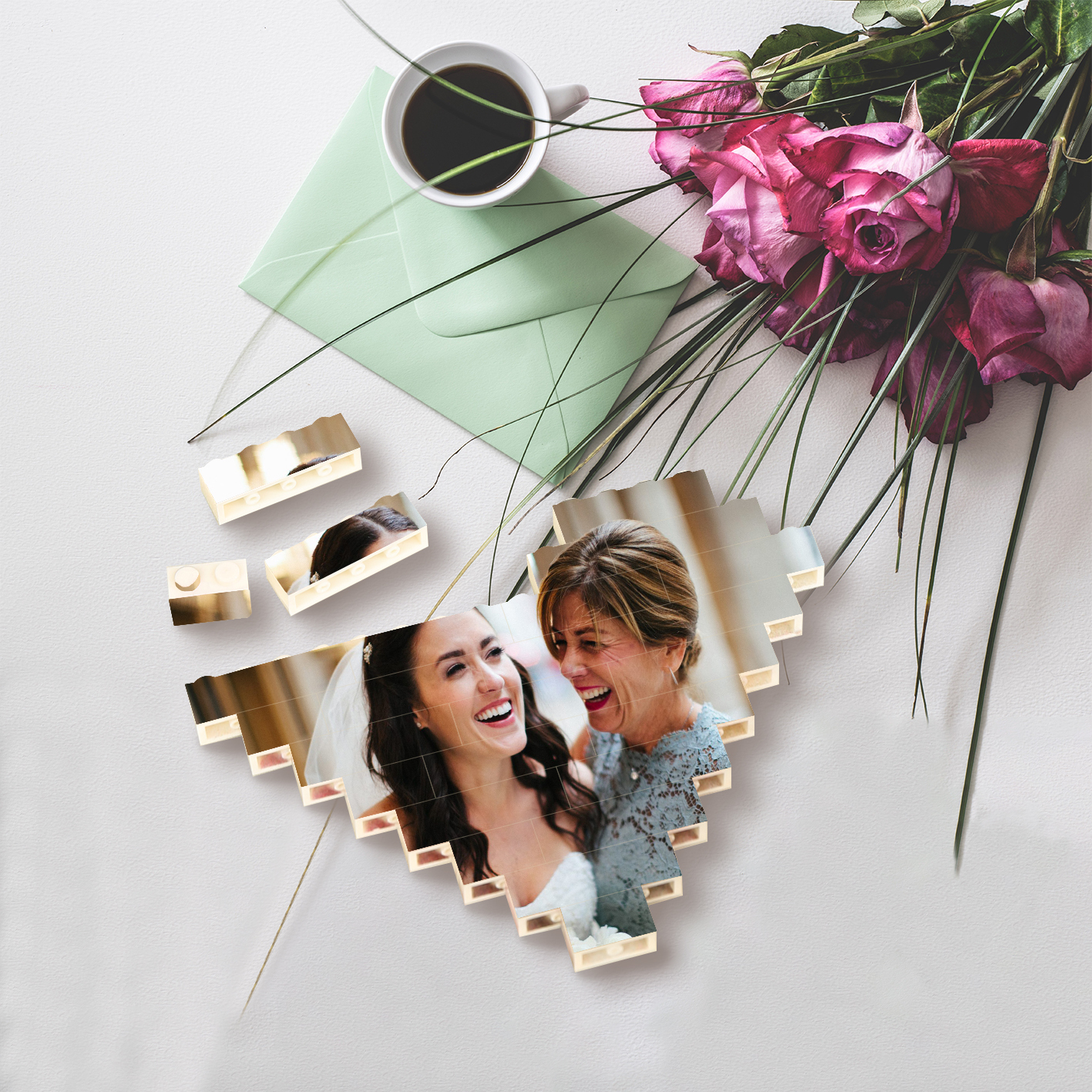 Personalised Heart Shape Building Blocks Puzzle Photo Brick Square Shape Puzzle DIY Gift - Double Layers-Jessemade AU