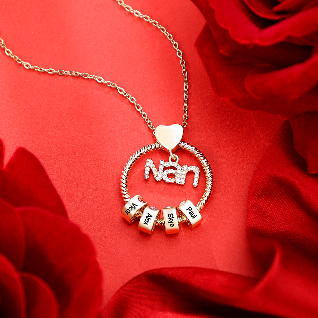 5 Names - Personalised Nan Necklace Custom Names & Birthstones Circle Pendant Necklace Gift for Grandma Nanna-Jessemade AU