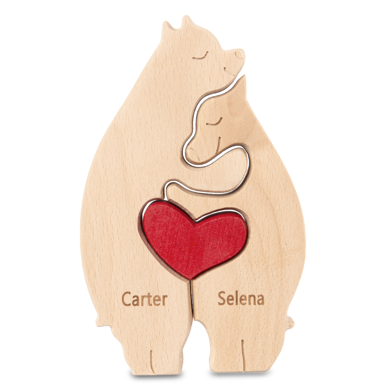 Personalised Wooden Animal Puzzle Custom 2 Names Puzzle Bear Hedgehog Elephant Hug Ornament Gifts for Family Couple-Jessemade AU