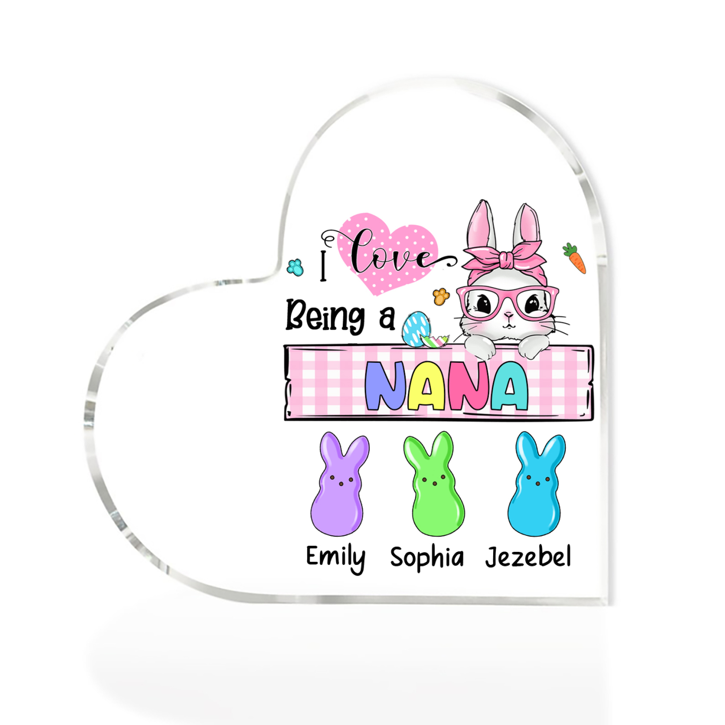 4 Names - Personalised Acrylic Heart Keepsake Custom Names Bunny Ornaments Gifts for Grandma/Mother-Jessemade AU