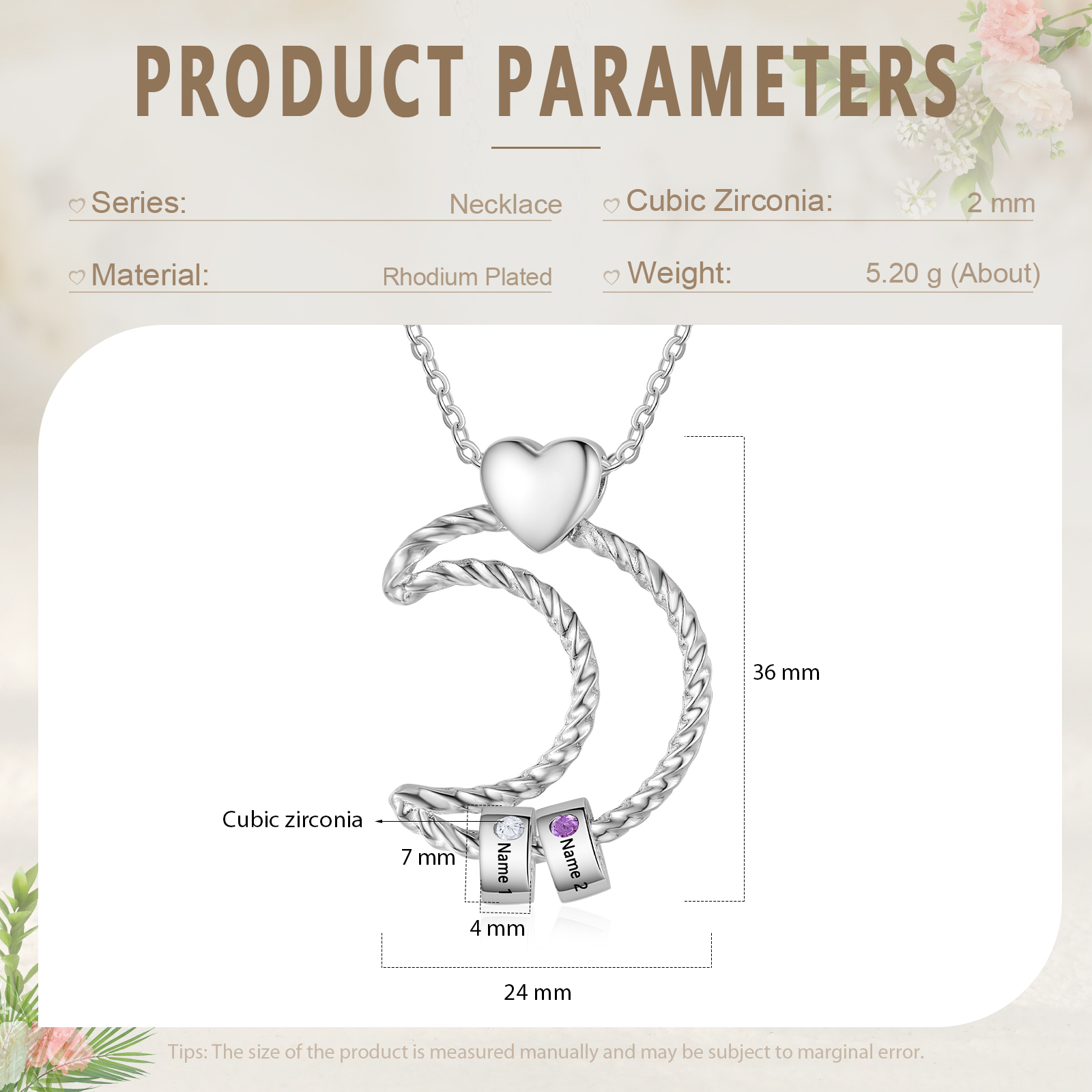 2 Names - Personalised Moon Pendant Necklace Custom Birthstones & Names Necklace Gift for Her-Jessemade AU