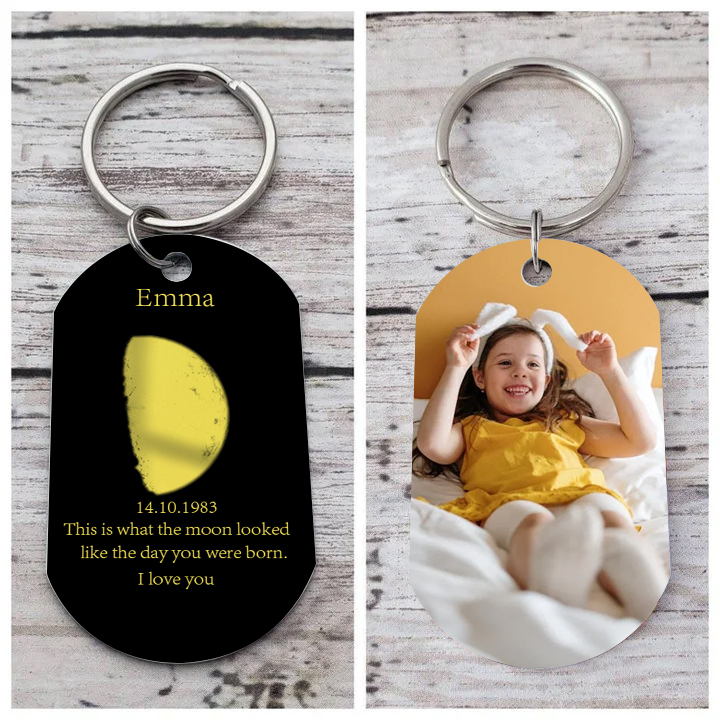 Personalised Photo Keychain Custom Name & Text & Date Keychain Gift for Kids - This Is What The Moon Looked Like The Day You Were Born-Jessemade AU