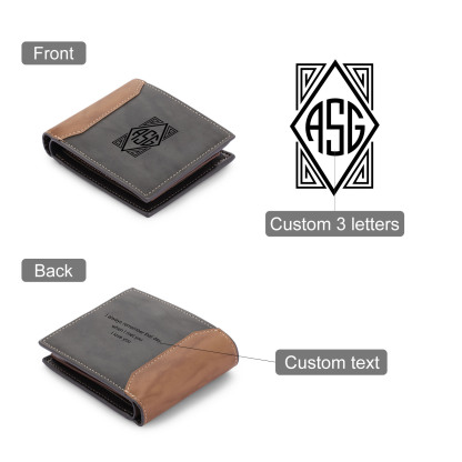 Personalised Leather Wallet Engraved Text Short Purse Custom Folding Wallet Gifts For Him-Jessemade AU