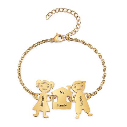 Customised with 2 Children Charms Bracelet Engraved Names Bracelet Gifts for Mom-Jessemade AU