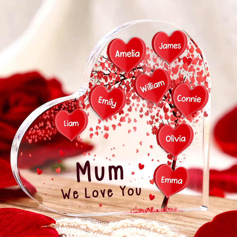8 Names - Personalised Acrylic Heart Keepsake Custom Text Red Tree Ornaments Gifts for Grandma/Mother-Jessemade AU