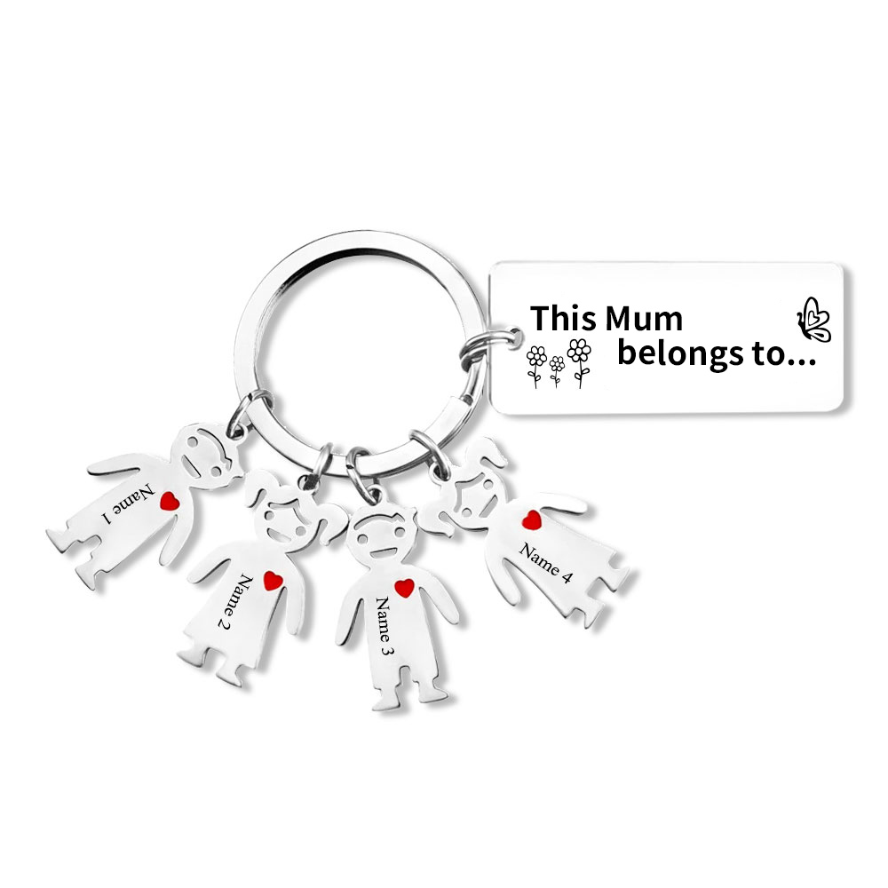 4 Names - Personalised Keychain with Kid Charms Engraved Names Keychain Mother's Day Gift for Mum/Nan-Jessemade AU