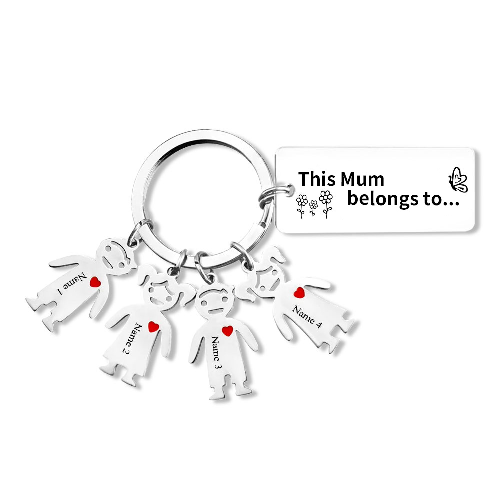 4 Names - Personalised Keychain with Kid Charms Engraved Names Keychain Mother's Day Gift for Mum/Nan-Jessemade AU