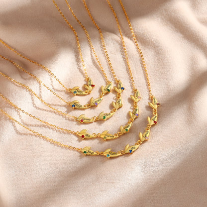 Personalised Leaves Pendant Necklace Custom 2 Names & 2 Birthstones Necklace Gifts for Her-Jessemade AU