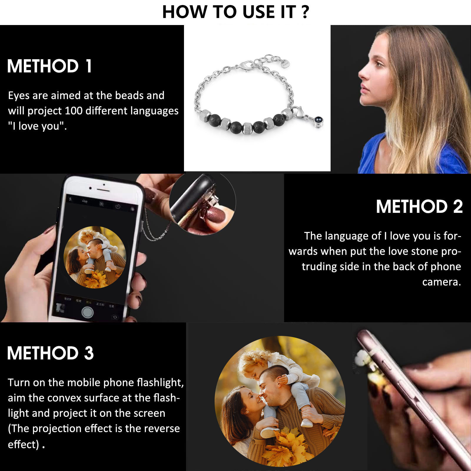 Personalised Projection Bracelet Custom Photo Bracelets Stainless Steel Adjustable Bracelet Creative Gift for Women/Girls-Jessemade AU