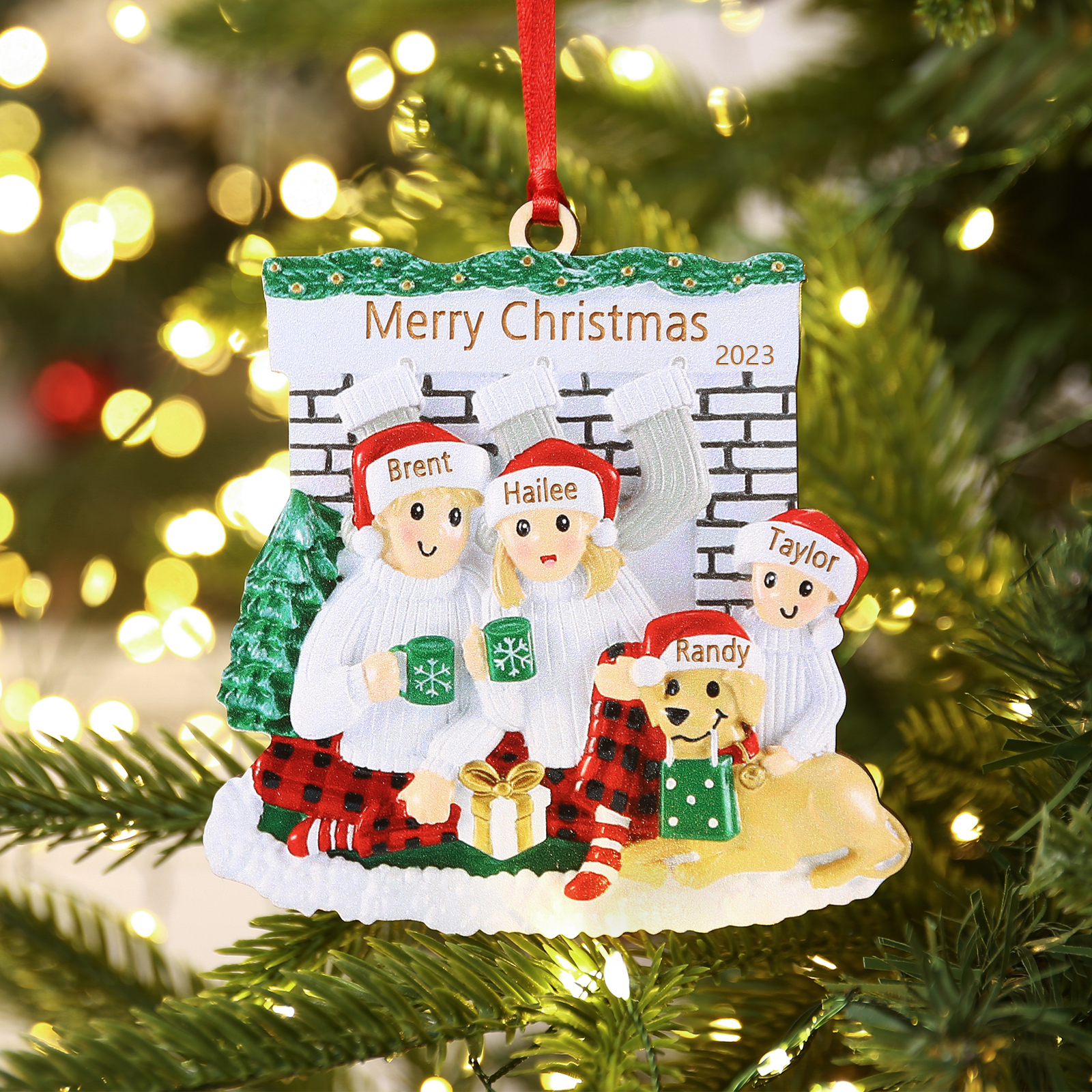 4 Names - Personalised Christmas Ornaments Customised Text & Date Xmas Wooden Decor Gifts for Family Friends-Jessemade AU