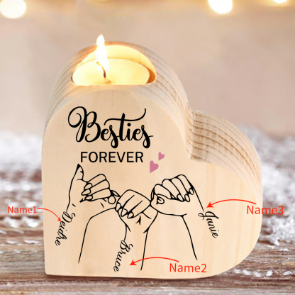 Besties Forever Wooden Candle Holder Customised 3 Names Pinky Swear Candlesticks -Jessemade AU