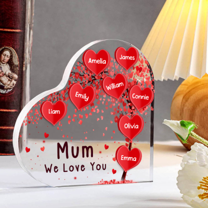 8 Names - Personalised Acrylic Heart Keepsake Custom Text Red Tree Ornaments Gifts for Grandma/Mother-Jessemade AU