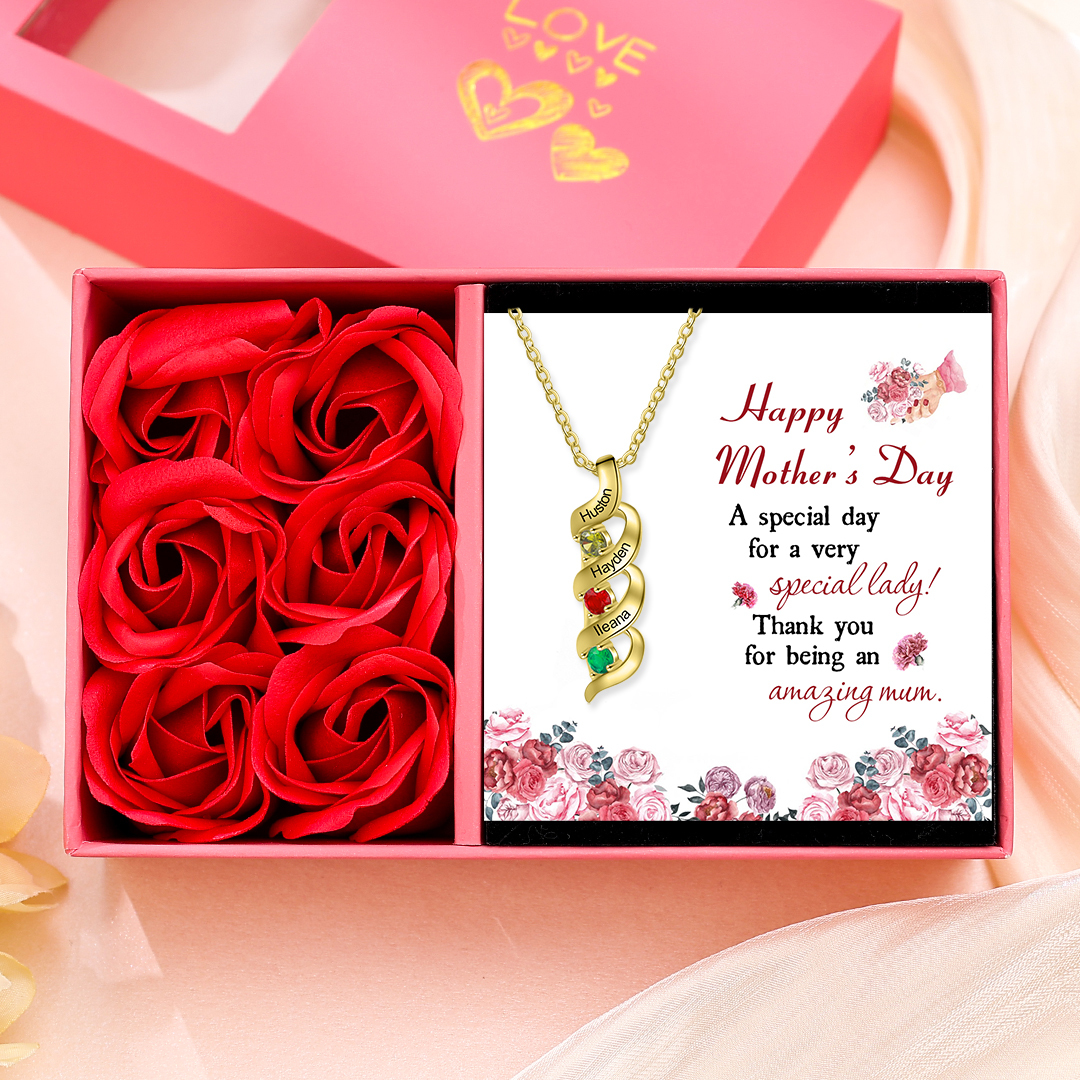 Customised Necklace Cascading Pendant with 3 Birthstones Engraving 3 Names Gifts for Her-Jessemade AU