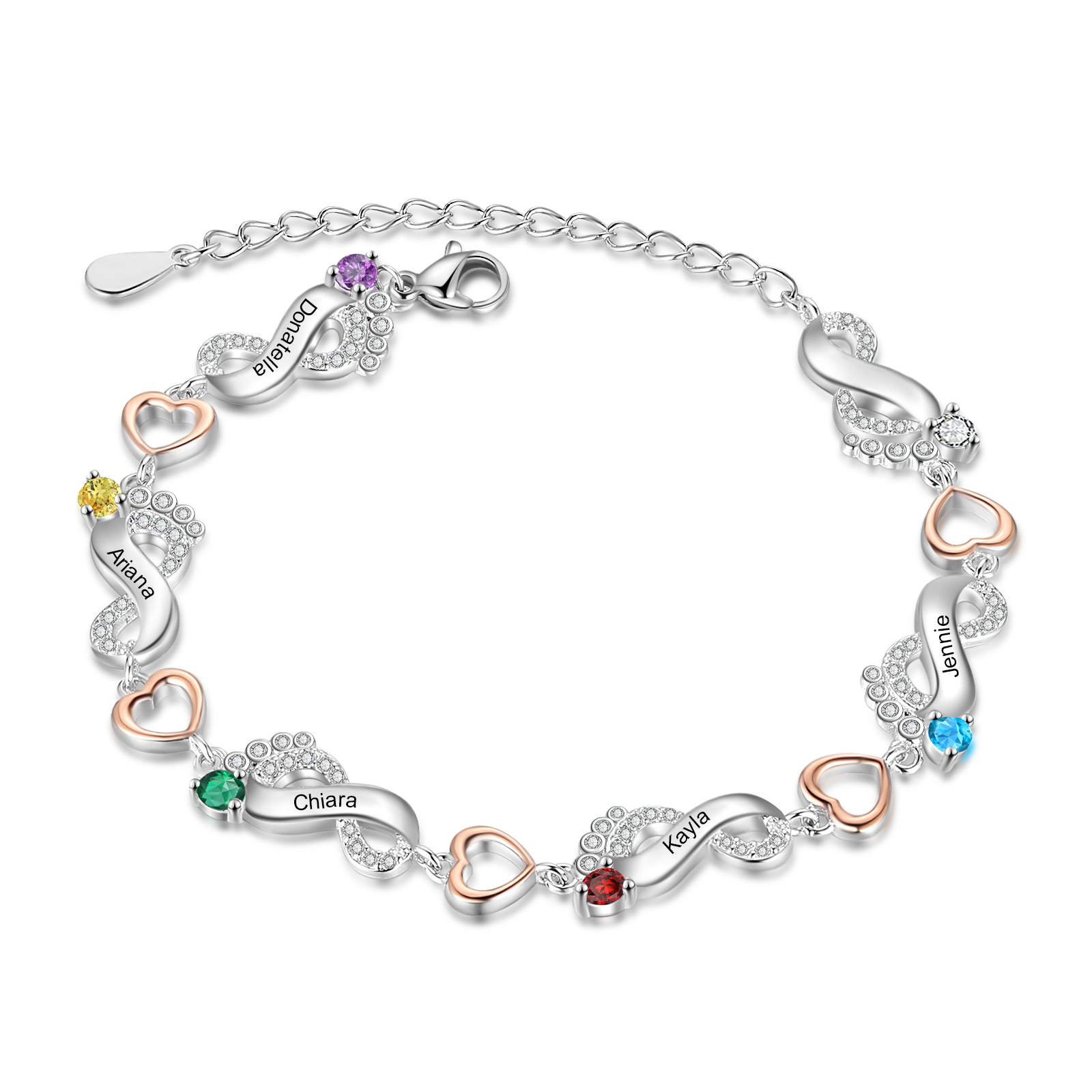 Personalised Baby Feet Bracelet Custom 5 Birthstones Heart Bracelet Gifts For Women-Jessemade AU