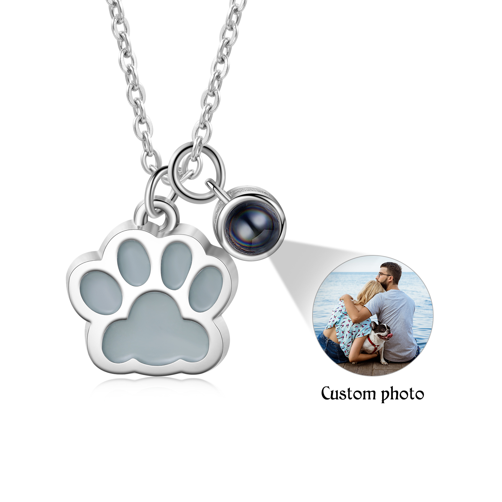 Personalised Dog Paw Pendant Couple Necklace Set Custom Photo Projection Necklace Romantic Gifts For Him/Her-Jessemade AU