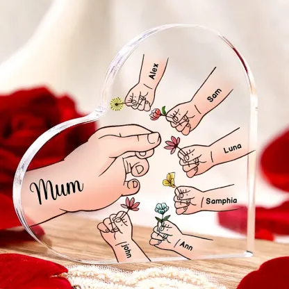 7 Names - Personalised Acrylic Heart Keepsake Handing Flowers to Mother Ornaments Gifts for Grandma/Mother-Jessemade AU