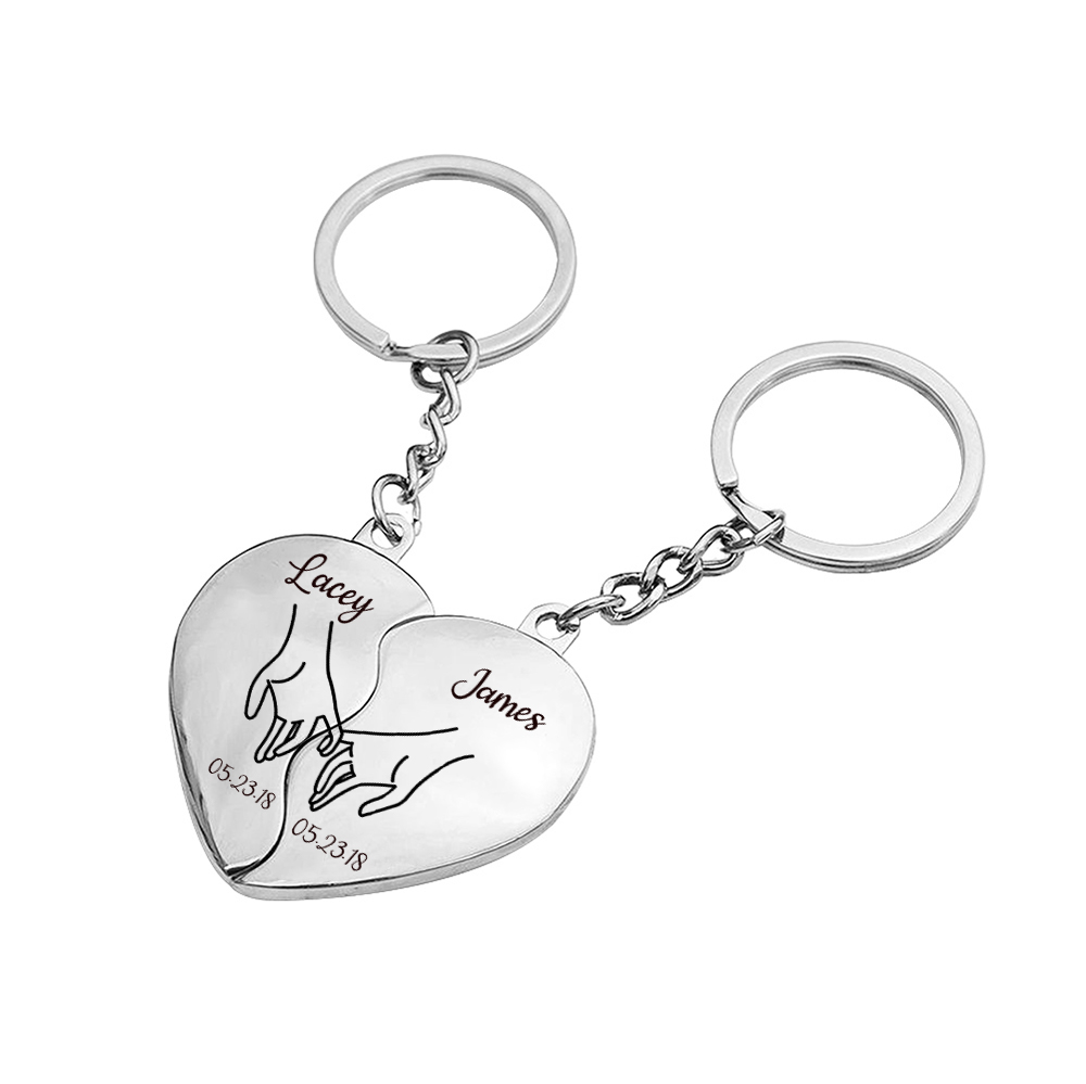 Personalised Couple Keychain Custom 2 Names & Date Keyring Matching Couple Gifts Valentine's Day Gift for Him/Her-Jessemade AU